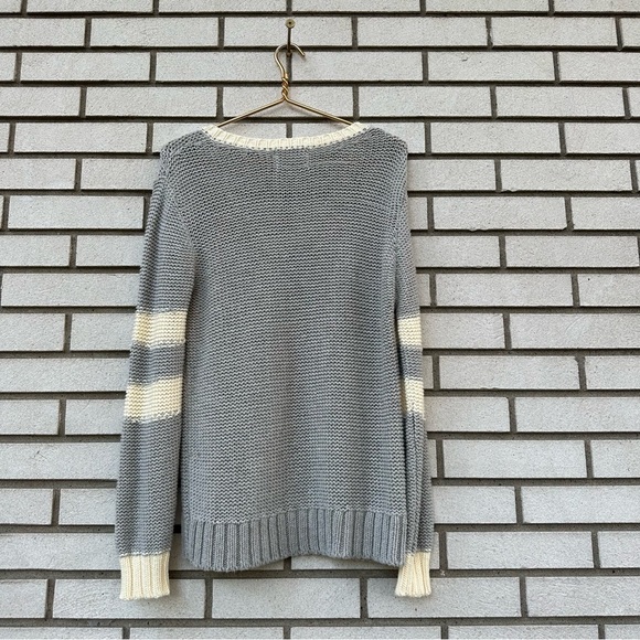 Nation LTD Gray Cream V-Neck Varsity Stripe Knit Sweater Pullover Small Academia - Picture 5 of 6